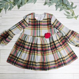 Bonnie Jean Dress Girls 3T Red Plaid Long Sleeve Pleated Skirt‎ Floral Classic